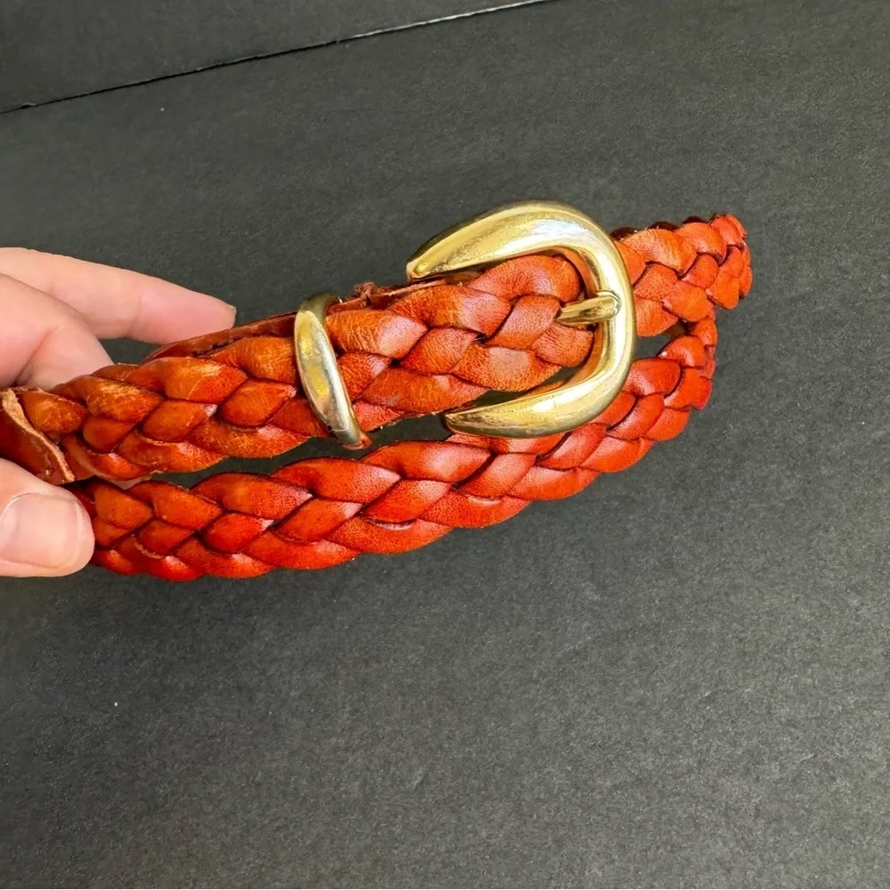 Woven Brown Leather Belt Braided Gold Buckle Dockers Unisex Mens‎ Womens Large
